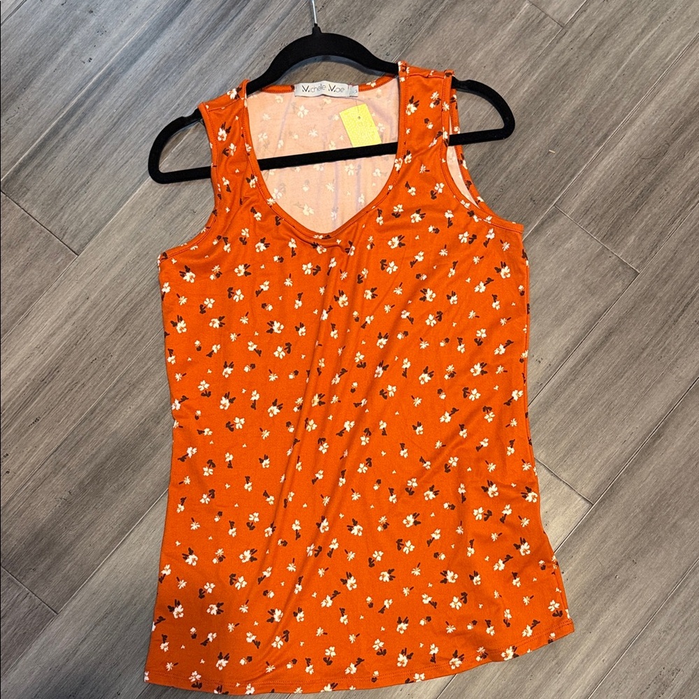 Michelle Mae Vibrant Orange Floral Tank Top